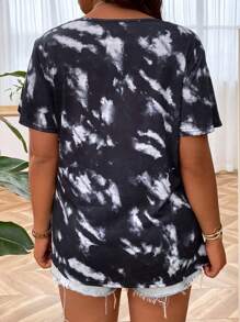 SHEIN LUNE Plus Tie Dye Crisscross Front Tee - Multicolor - View 2