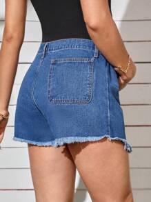 SHEIN Maternity Raw Trim Wrap Denim Skort - Medium Wash - View 2