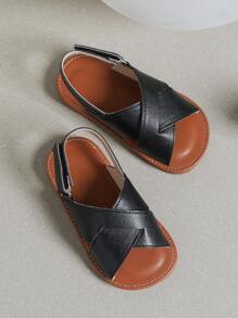 男孩交叉魔術貼設計露跟涼鞋適合夏天 - 黑色 - 查看 5