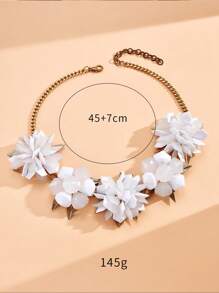 Flower Decor Necklace - White - View 3