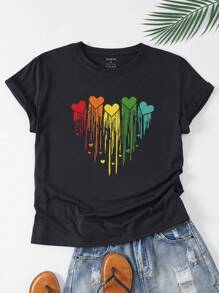 SHEIN LUNE Áo thun Plus size Tim Giải trí - màu đen - Xem 1