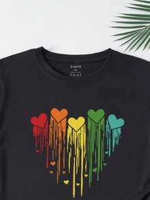 SHEIN LUNE Áo thun Plus size Tim Giải trí - màu đen - Xem 4