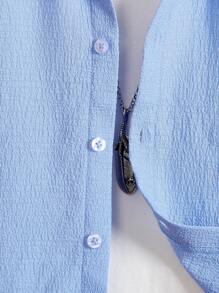 SHEIN Toddler Boys Solid Button Front Shirt & Shorts Set - Blue - View 4