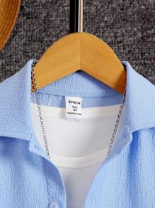 SHEIN Toddler Boys Solid Button Front Shirt & Shorts Set - Blue - View 5