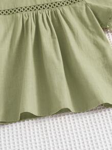 SHEIN Young Girls' Solid Color Lace Trim Short Sleeve Blouse