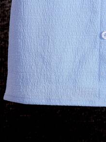 SHEIN Toddler Boys Solid Button Front Shirt & Shorts Set - Blue - View 7