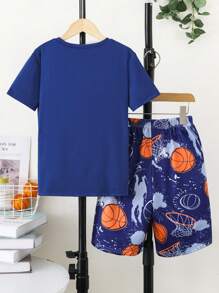 SHEIN Bộ hai mảnh Trai Lá thư Con số Giải trí - Màu xanh lam - Xem 2