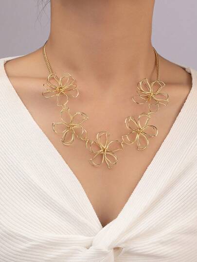 1入組時尚精緻奢華百搭時尚簡約花卉圍兜項鍊