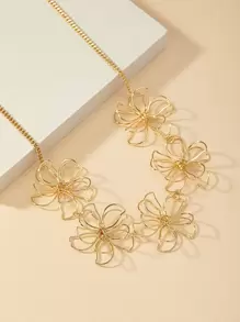1入組時尚精緻奢華百搭時尚簡約花卉圍兜項鍊 - 金黃色 - 查看 2