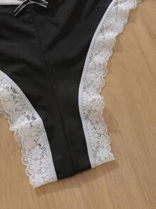 3pack Contrast Lace Bow Front Panty - Multicolor - View 3