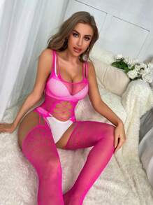 Cut Out Fishnet Crotchless Body Stocking Lingerie Without Liner