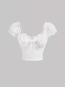 SHEIN MOD Frill Trim Ruched Bust Crop Tee - White - View 1