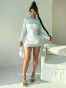 Đầm Nhẫn Xù màu trơn Gợi cảm - Màu xanh Bạc hà - Xem 1