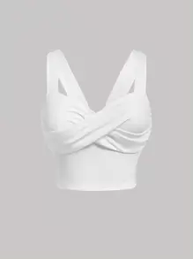 SHEIN MOD Áo hai dây Plus Size Trọn gói màu trơn Giải trí - trắng - Xem 1