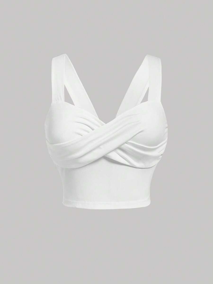 SHEIN MOD Áo hai dây Plus Size Trọn gói màu trơn Giải trí - trắng - Xem 1