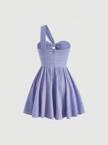 SHEIN MOD Đầm Cắt ra Thắt nút Dây kéo Nếp gấp Phần Ngực Sọc Giải trí - Màu Lilac Tím - Xem 2