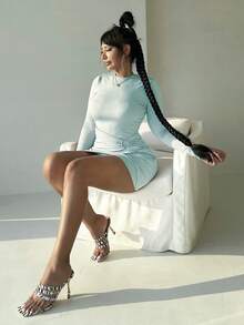 Đầm Nhẫn Xù màu trơn Gợi cảm - Màu xanh Bạc hà - Xem 6