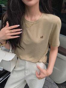 DAZY 動物刺繡圓領T恤