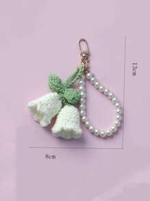 Blue Hydrangea Flower Pearl Chain Keychain Purse/Bag Decoration Key Chain Charms Crochet Key Lanyard - White - View 6