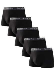 Men 5pcs Letter Tape Waistband Boxer Brief - Black - View 1