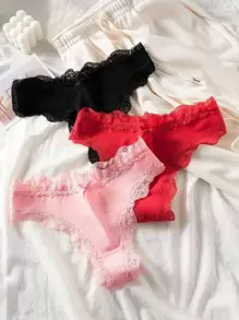 3pcs Lace Trim Bow Front Panty Bow Tie - Multicolor - View 1