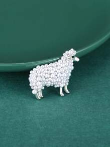 珍珠綿羊設計胸針 - 白色 - 查看 3