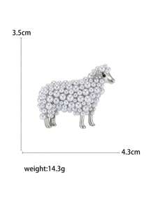 珍珠綿羊設計胸針 - 白色 - 查看 4