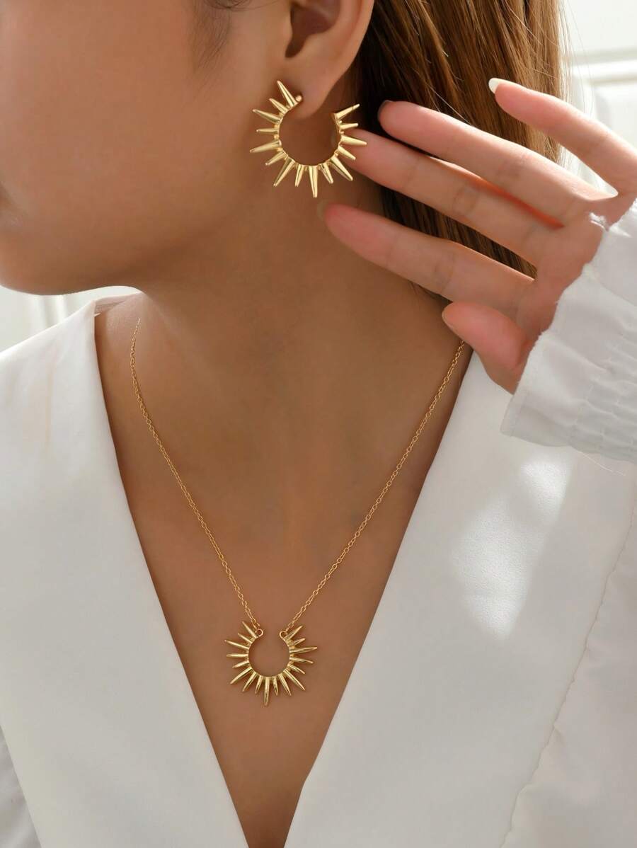 3pcs Fashionable Willow Stud Set For Women - Yellow Gold - View 1