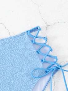 Lace Up Side High Waisted Bikini Bottom - Baby Blue - View 6