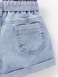 Toddler Girls Quần Shorts Denim Bị tách Quần paper-bag màu trơn - Rửa nhẹ - Xem 6