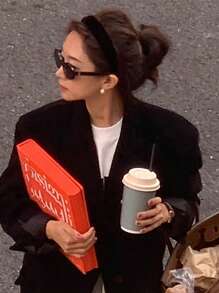 件女式黑色天鵝絨高檔簡約頭帶，帶金線，時尚優雅復古髮飾，適合日常佩戴、洗臉、化妝和髮型搭配衣服、美容固定或頭髮裝飾 - 黑色 - 查看 1