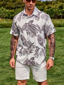 Manfinity RSRT Men Plus Tropical Print Shirt - White - View 1