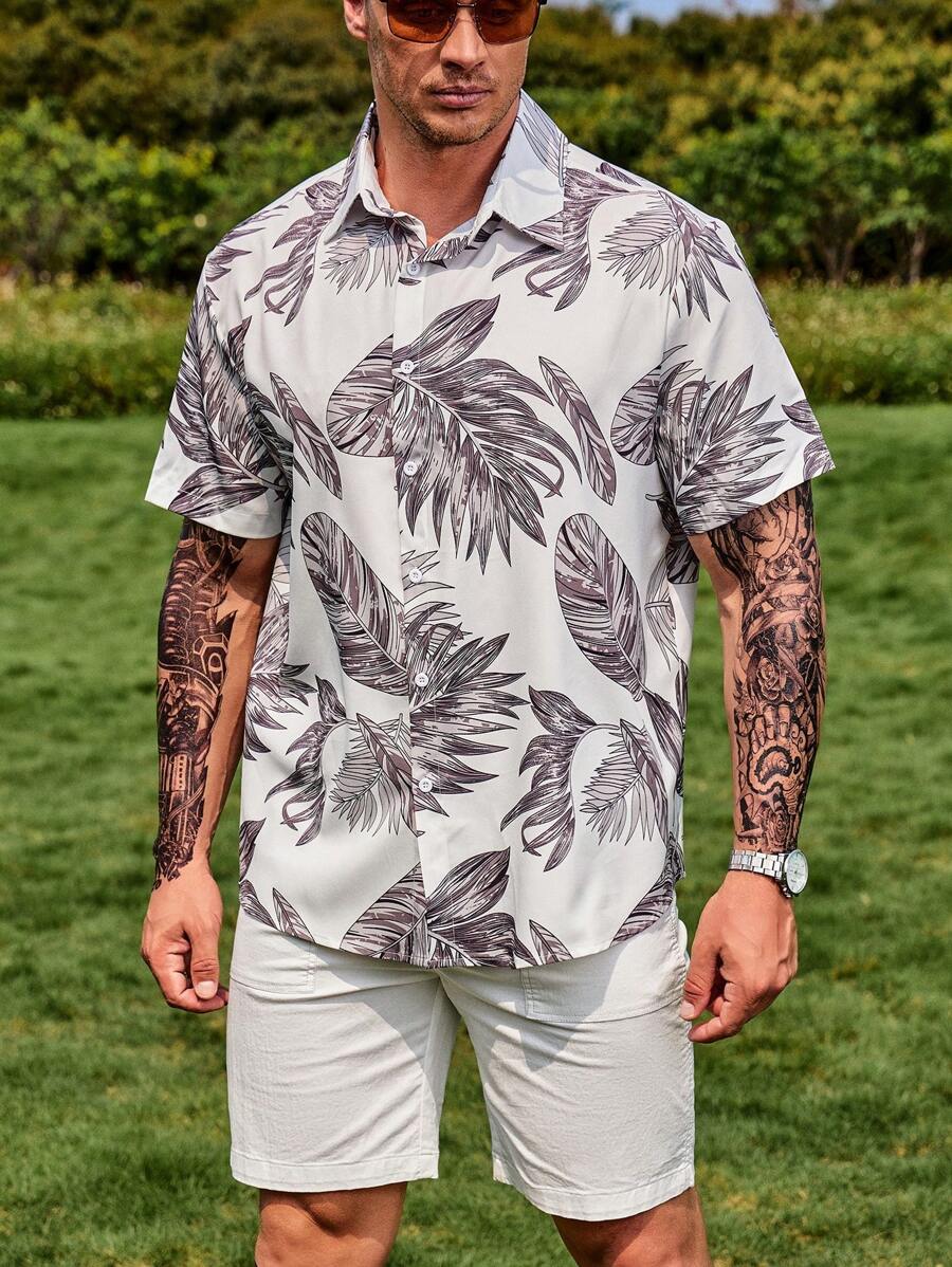 Manfinity RSRT Men Plus Tropical Print Shirt - White - View 1