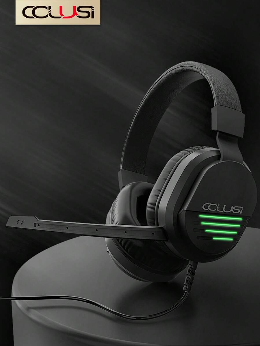 COLUSI 1pc ABS Glowing Wired Gaming Headset With Microphone - Black - View 1