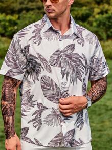Manfinity RSRT Men Plus Tropical Print Shirt - White - View 4