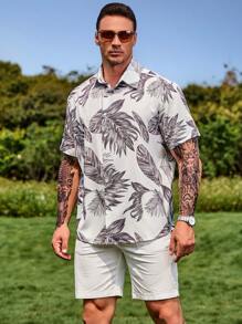 Manfinity RSRT Men Plus Tropical Print Shirt - White - View 5