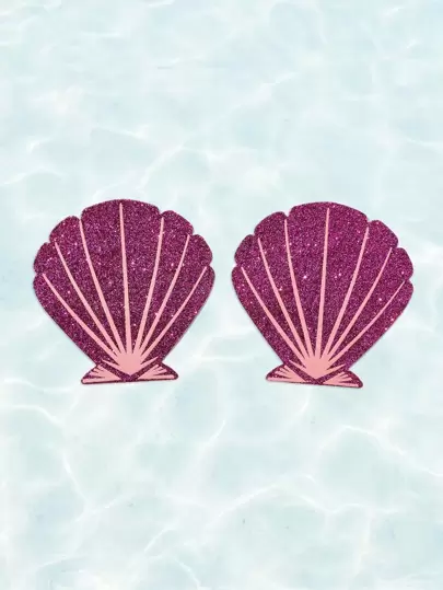 ROMWE Fairycore 1對美人魚殼形金屬亮絲乳貼