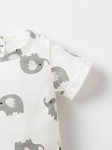 Newborn Baby Boy 2pcs Cartoon Graphic Button Front Jumpsuit & 2pcs Hat - Multicolor - View 7