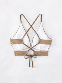 Swim SXY Summer Beach Crisscross Knot Backless Bikini Top - Brown - View 4