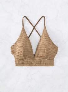 Swim SXY Summer Beach Crisscross Knot Backless Bikini Top - Brown - View 7