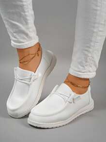 Sporty White Sneakers For Women, Lace-up Front Skate Shoes - White - View 1