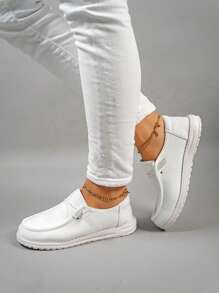 Sporty White Sneakers For Women, Lace-up Front Skate Shoes - White - View 4