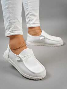 Sporty White Sneakers For Women, Lace-up Front Skate Shoes - White - View 5