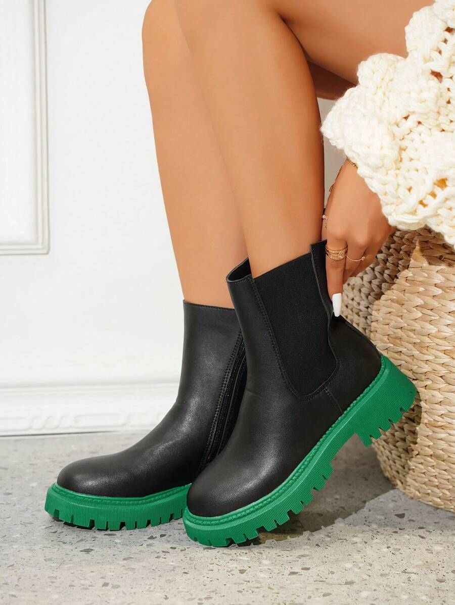 Botas chelsea con cremallera lateral - Verde - Ver 1