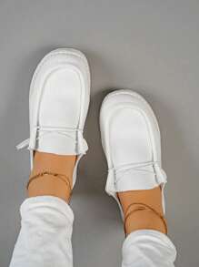 Sporty White Sneakers For Women, Lace-up Front Skate Shoes - White - View 6