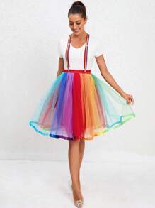 Colorblock Mesh Overlay Skirt - Multicolor - View 1