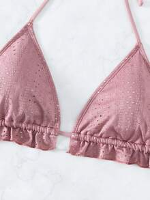 網眼刺繡吊脖三角杯比基尼上衣 - 藕粉色 - 查看 4
