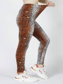 Leopard Print Leggings - Mustard Yellow - View 1