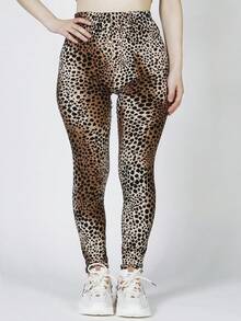 豹紋印花緊身打底褲 - 彩色 - 查看 3
