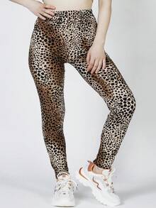豹紋印花緊身打底褲 - 彩色 - 查看 4